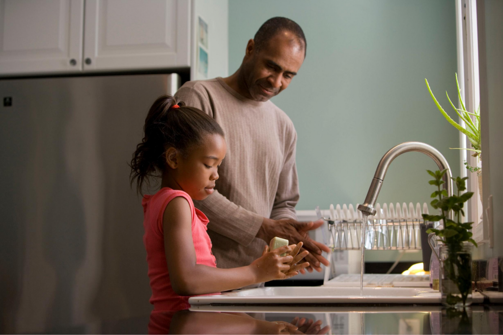 Family washing hands