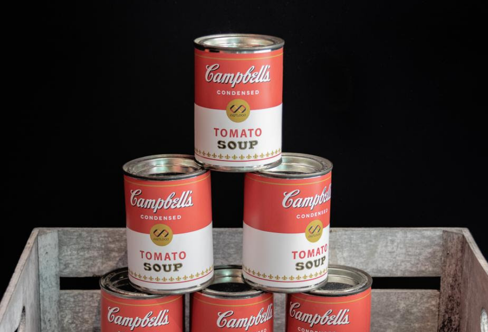 Stacked cans of soup
