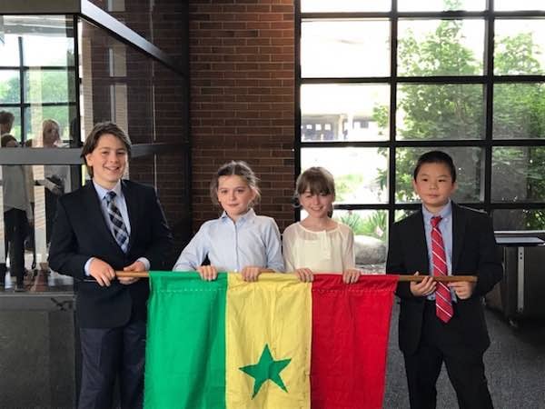 Students and flag