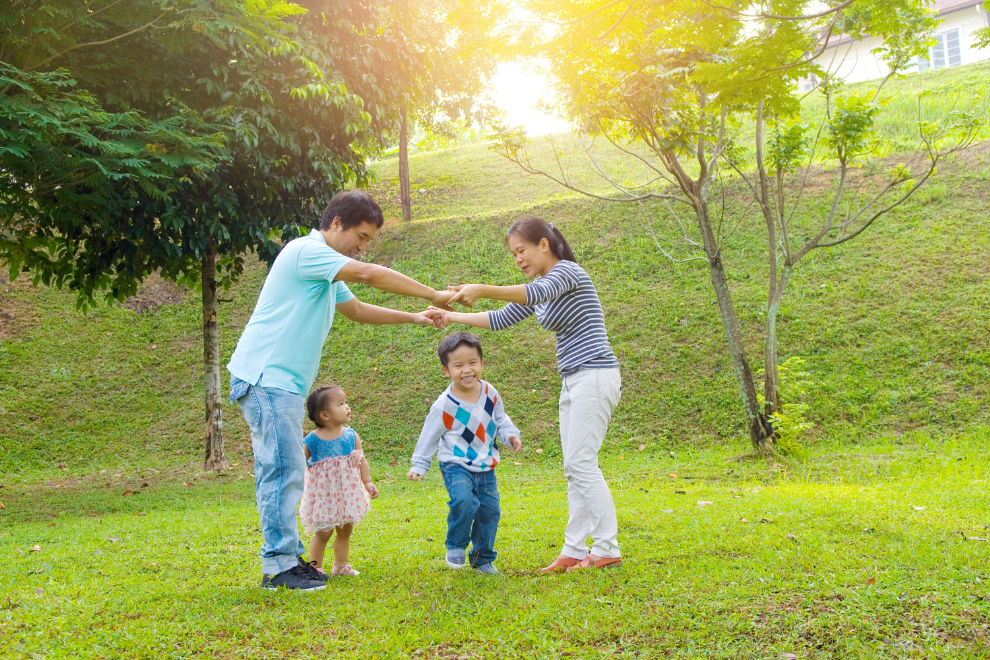 Family playing outside