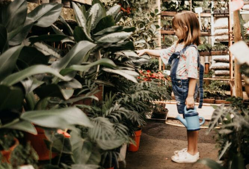 Stock image of child with plants