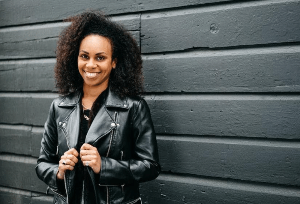 Woman with leather jacket